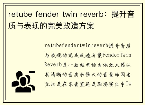 retube fender twin reverb：提升音质与表现的完美改造方案